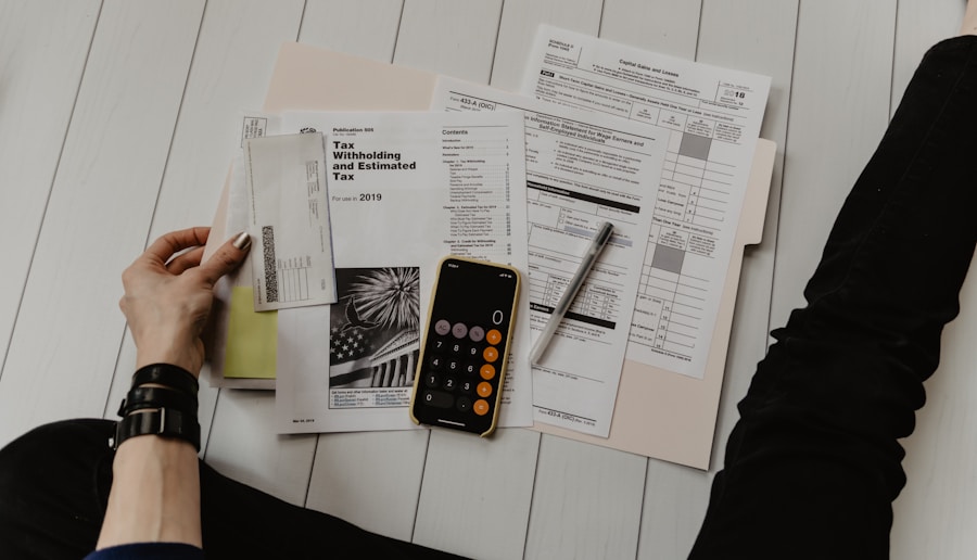 Financial paperwork and calculator representing billing and accounts.