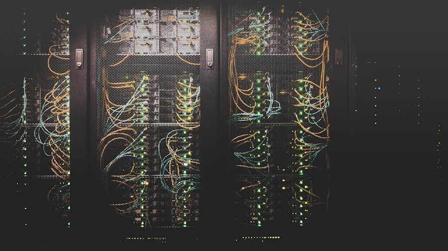Server room corridor suggesting connectivity and infrastructure.